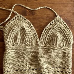 BOHO crocheted green halter top & flower power purse set